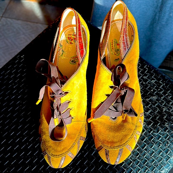 Miss L Fire Shoes - Miss L Fire vintage inspired mustard & brown suedes shoes size 41